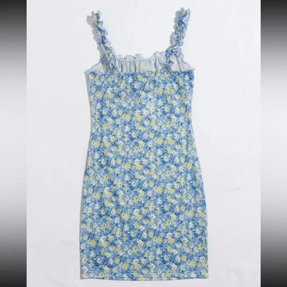NWT Blue Floral Bodycon Ruffle Sun Dress Summer Spring SHEIN Vacation - Picture 3 of 12